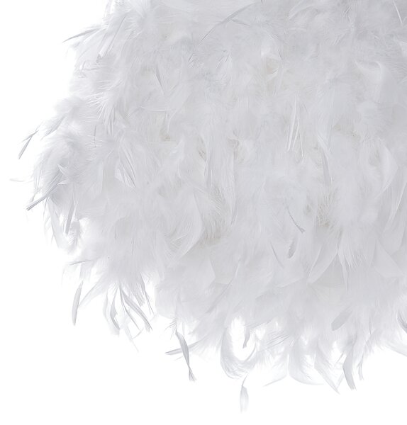 Závesná lampa biela okrúhle tienidlo z peria guľaté svietidlo glamour moderný štýl