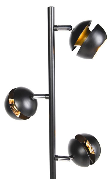 Moderná stojaca lampa 3-svetlá čierna so zlatým vnútrom - Buell Deluxe