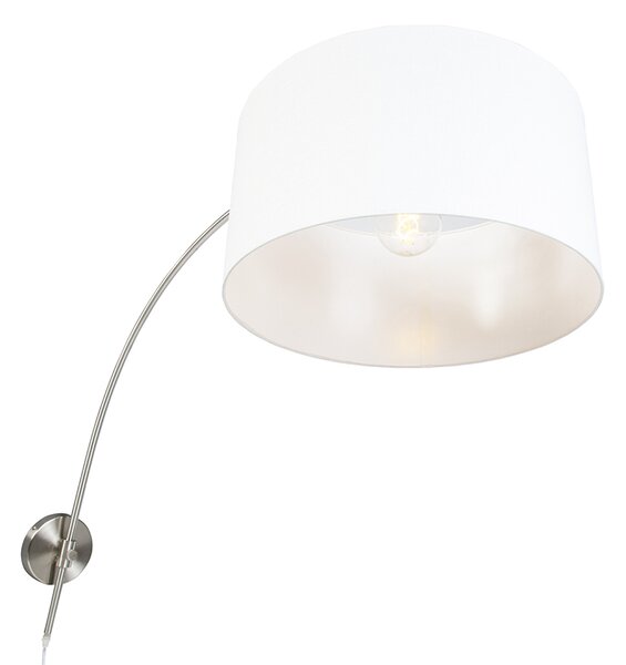 Moderná nástenná oblúková lampa oceľ s bielym tienidlom 50/50/25 nastaviteľná
