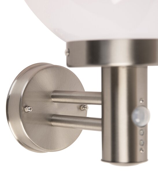 Vonkajšia nástenná lampa oceľ nerez IP44 s detektorom pohybu - Sfera