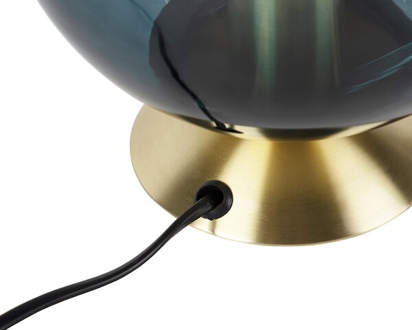 Stolná lampa v štýle Art Deco mosadz s oceánskym modrým sklom - Pallon