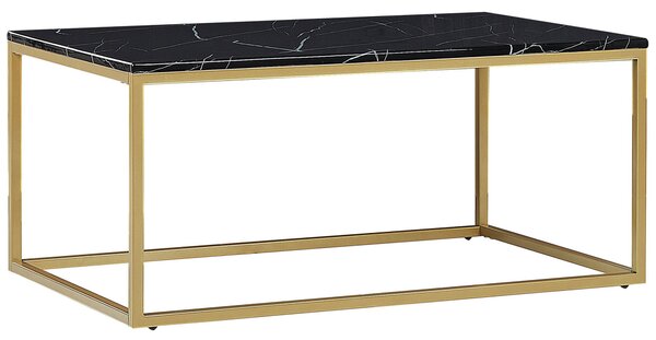 Konferenčný stolík čierny mramorový efekt zlaté kovové nohy 100 x 60 cm obdĺžnikový industriálny glamour dizajn