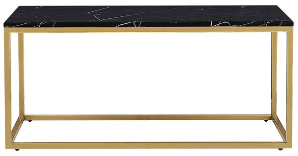 Konferenčný stolík čierny mramorový efekt zlaté kovové nohy 100 x 60 cm obdĺžnikový industriálny glamour dizajn