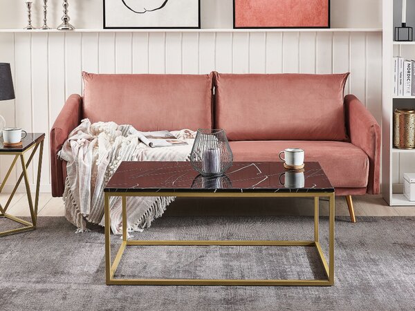 Konferenčný stolík čierny mramorový efekt zlaté kovové nohy 100 x 60 cm obdĺžnikový industriálny glamour dizajn