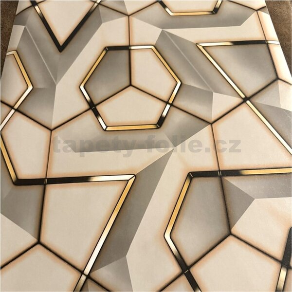 Samolepiace tapety 45 cm x 10 m IMPOL TRADE 9622, 3D geometrický vzor sivo-zlatý tmavý, Samolepiace tapety
