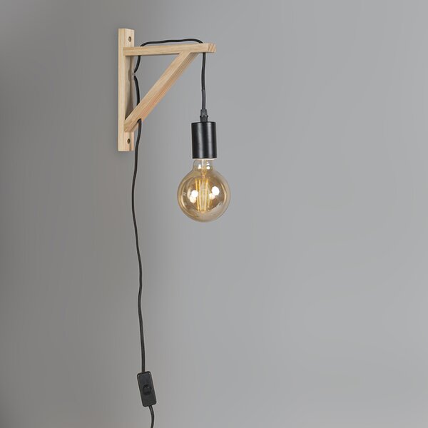 Drevená nástenná lampa s čiernou - Galgje