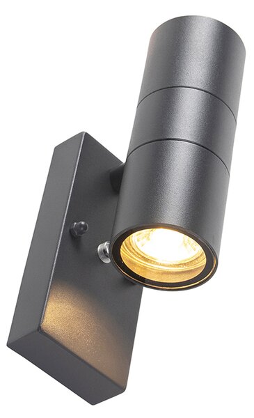 Vonkajšia nástenná lampa tmavosivá 2-svetlo so senzorom súmraku - Duo