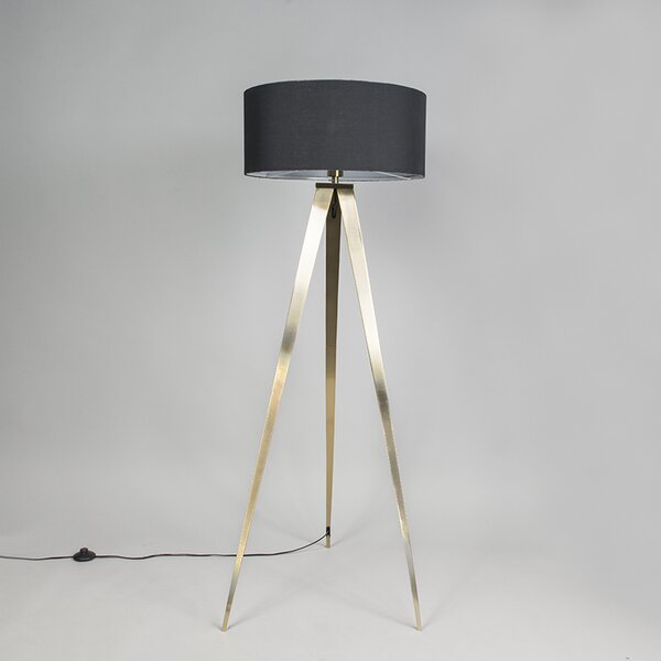 Moderná stojaca lampa mosadz s čiernym tienidlom - Ilse