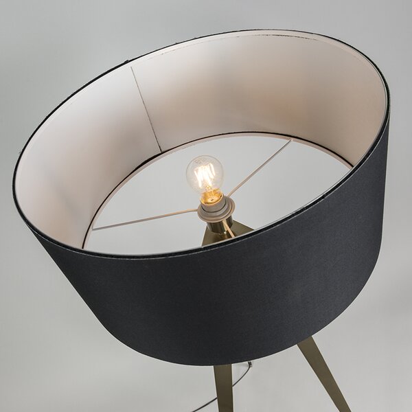 Moderná stojaca lampa mosadz s čiernym tienidlom - Ilse