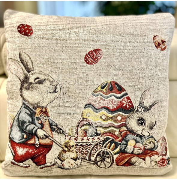 Veľkonočná gobelínová obliečka na vankúš Zajačik Chenille IT116 Farba Viacfarebná Rozmery 42x42 cm