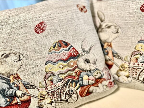 Veľkonočná gobelínová obliečka na vankúš Zajačik Chenille IT116 Farba Viacfarebná Rozmery 42x42 cm