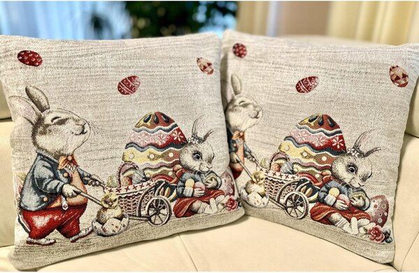 Veľkonočná gobelínová obliečka na vankúš Zajačik Chenille IT116 Farba Viacfarebná Rozmery 42x42 cm