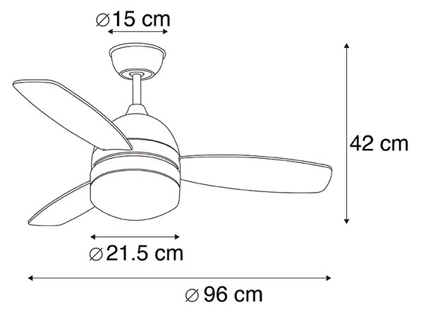 Stropný ventilátor čierny s potlačou dreva 96 cm s diaľkovým ovládaním - Rotar