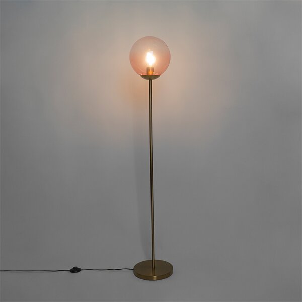 Stojaca lampa v štýle Art Deco mosadz s ružovým sklom - Pallon
