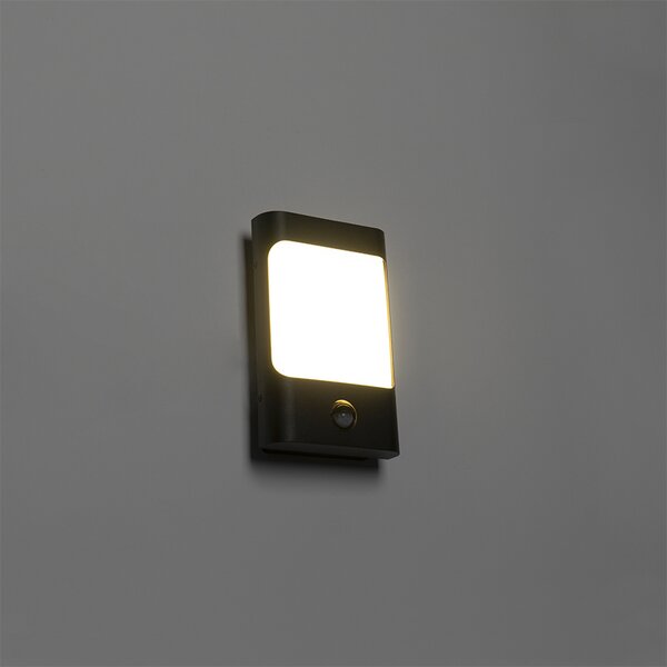 Nástenná lampa čierna vrátane LED IP44 s pohybovým senzorom - Khuvan