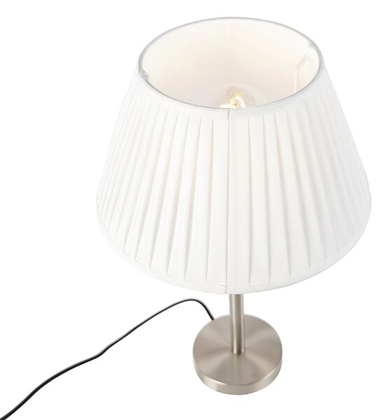 Klasická stolná lampa oceľ s plisovaným tienidlom biela 35 cm - Simplo