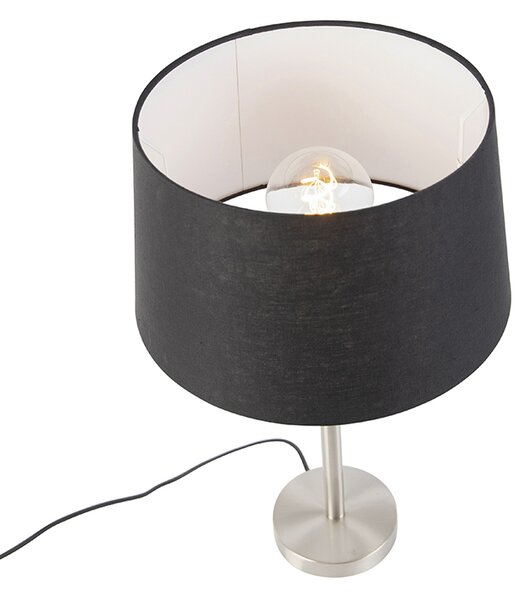 Moderná stolná lampa oceľ s čiernym tienidlom 35 cm - Simplo