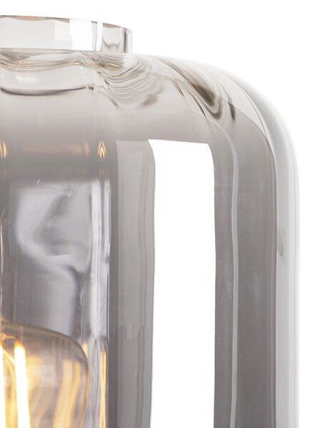 Dizajnová stojaca lampa čierna s dymovým sklom - Qara