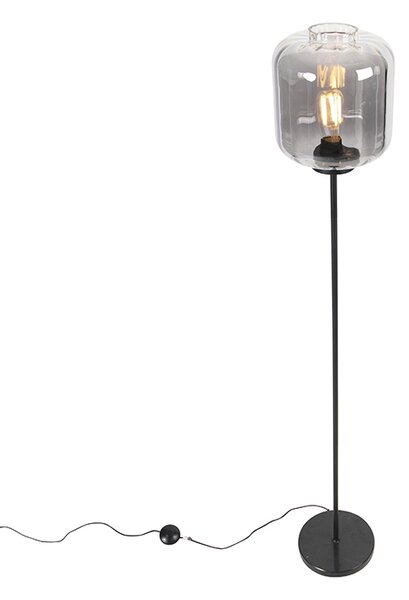 Dizajnová stojaca lampa čierna s dymovým sklom - Qara