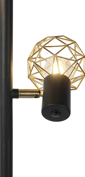 Dizajnová stojaca lampa čierna so zlatom 3-svetlo nastaviteľné - Mesh