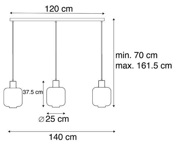 Dizajnové závesné svietidlo čierne s dymovým sklom 3-svetlo 161,5 cm - Qara