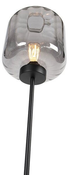 Dizajnová stojaca lampa čierna s dymovým sklom - Qara