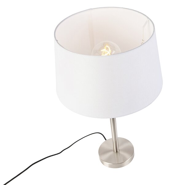 Moderná stolná lampa oceľ s bielym tienidlom 32 cm - Simplo