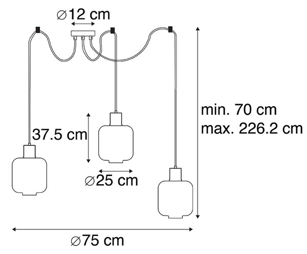 Dizajnové závesné svietidlo čierne s jantárovým sklom 3-svetlo 226 cm - Qara