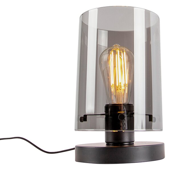 Dizajnová stolná lampa čierna s dymovým sklom - Dome