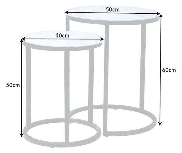 Stolík ELEGANCE 50-60cm okrúhly sada 2 vzhľad mramoru biely čierny rám