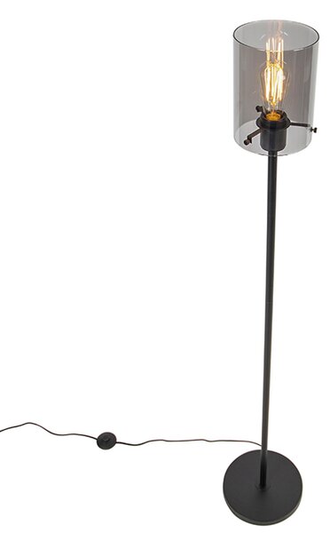 Dizajnová stojaca lampa čierna s dymovým sklom - Dome