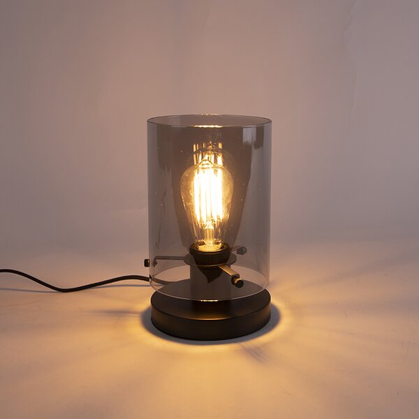 Dizajnová stolná lampa čierna s dymovým sklom - Dome