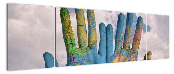 Obraz - mapa sveta na dlani (Obraz 170x50cm)