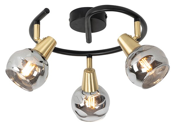 Stropná lampa čierna 44,5 cm s dymovým sklom 3-svetlo - Vidro