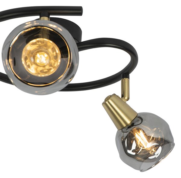 Stropná lampa čierna 44,5 cm s dymovým sklom 3-svetlo - Vidro
