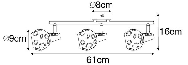 Stropné svietidlo zlaté 56 cm s dymovým sklom 3-svetlo - Vidro