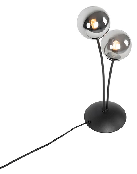 Moderná stolná lampa čierna 2-svetlá s dymovým sklom - Atény