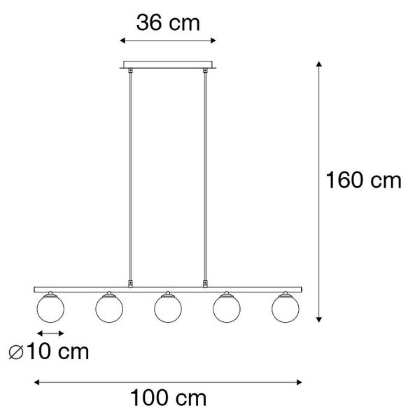 Moderné závesné svietidlo čierne 100 cm 5-svetlo s dymovým sklom - Atény