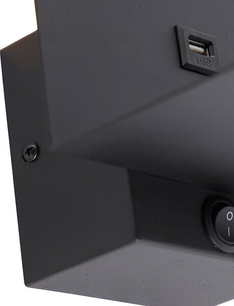 Moderná nástenná lampa čierna vrátane USB pripojenia - Flero