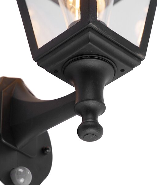Klasická vonkajšia nástenná lampa čierna s detektorom pohybu - Capital