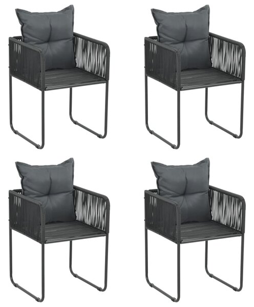 Vonkajšie stoličky 4 ks s vankúšmi polyratan čierne