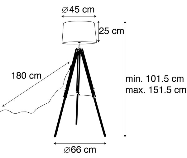 Stojaca lampa trojnožka čierna s tienidlom 45 cm ľanové tmavosivé