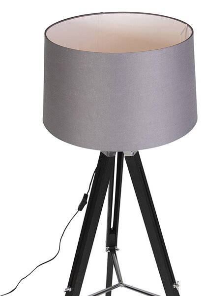 Stojaca lampa trojnožka čierna s tienidlom 45 cm ľanové tmavosivé