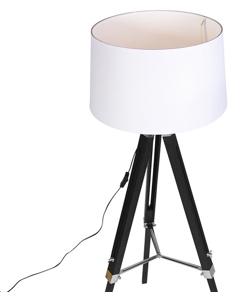 Stojaca lampa trojnožka čierna s tienidlom 45 cm ľanové biele