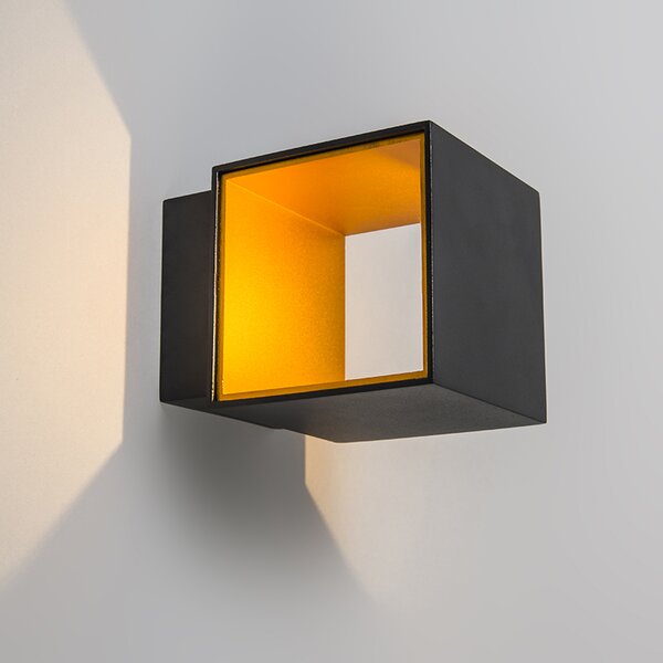 Dizajnová nástenná lampa čierna/zlatá vrátane LED - Caja