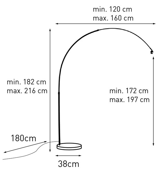 Moderná oblúková lampa oceľová nastaviteľná bez tienidla
