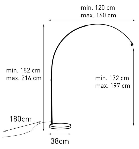 Moderná oblúková lampa chrómová nastaviteľná bez tienidla