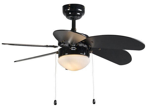 Stropný ventilátor čierny s drevenou potlačou 80 cm so šnúrkou - Fresh