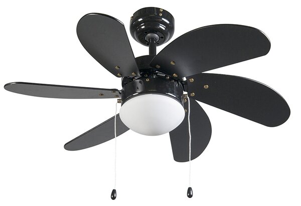 Stropný ventilátor čierny s drevenou potlačou 80 cm so šnúrkou - Fresh