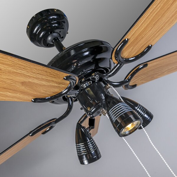 Stropný ventilátor čierny 110 cm 3-svetelný s ťahacím káblom - Mistral